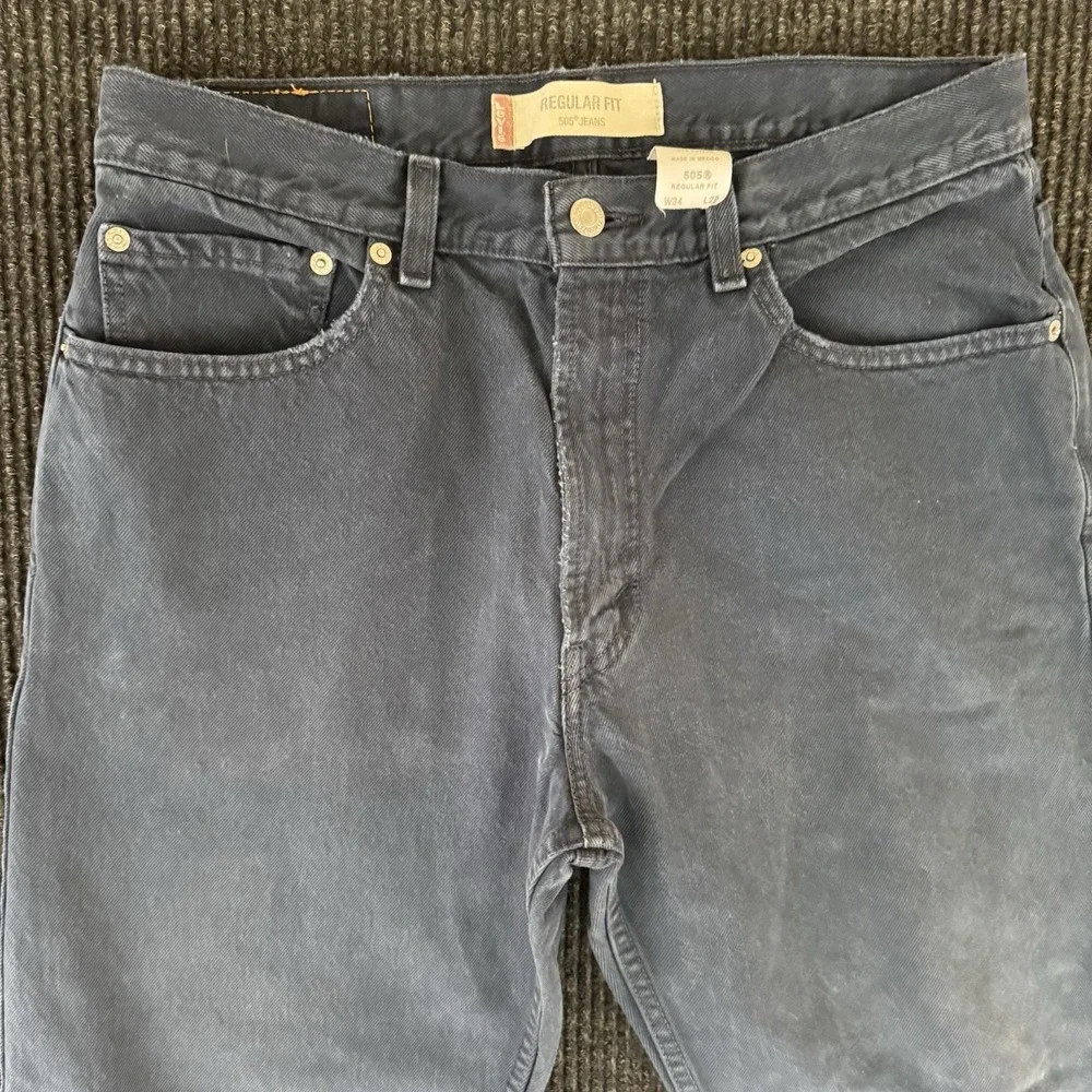 Levis 505 Jeans Men s Stretch Regular Fit Zip Navy 34x30